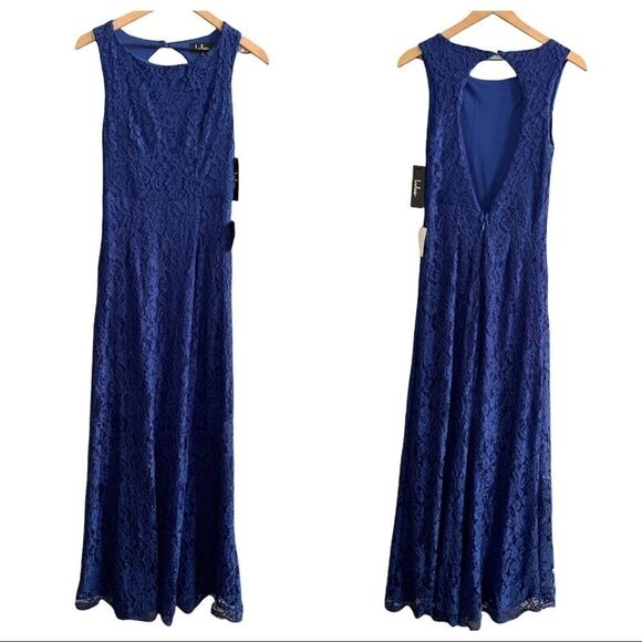 NWT Lulu’s Lace Overlay Royal Blue Dress Gown Size Small - Picture 1 of 10